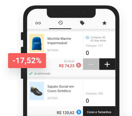Ilustração do gerenciamento de valores de produtos em um smartphone